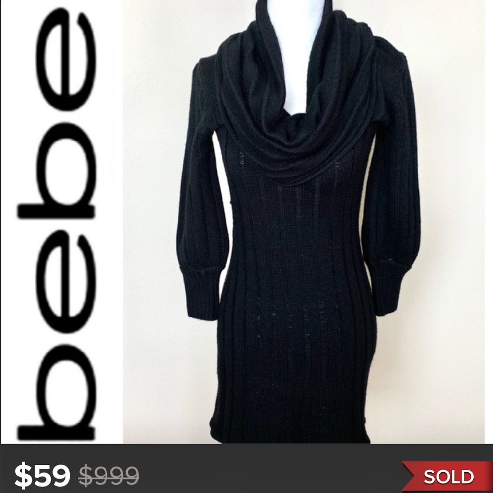 SOLD - BEBE Cowl Neck Bubble Sleeves Black DRESS